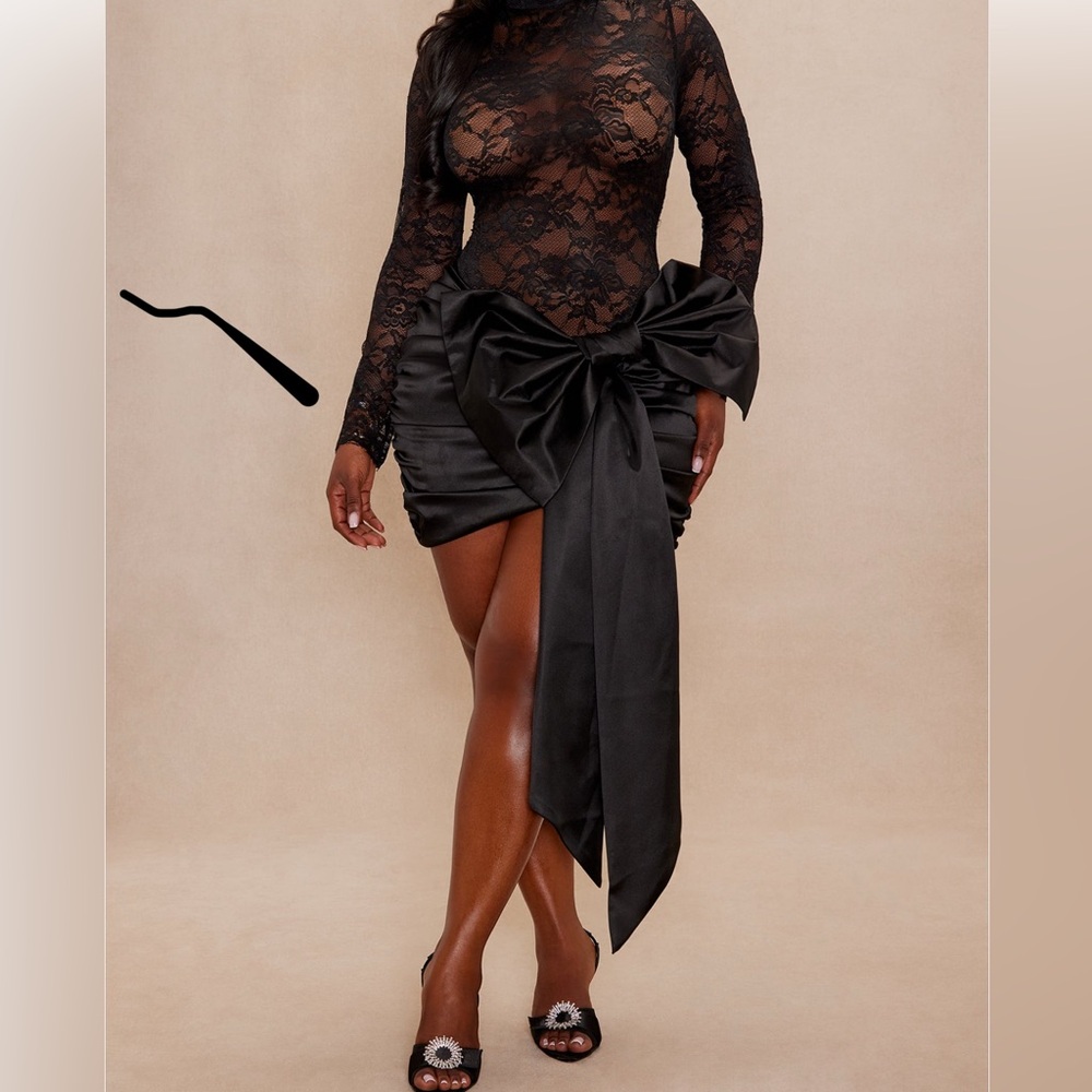 Elegant Black Lace Dress with Bow